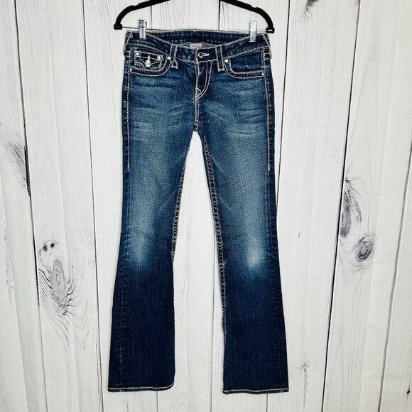 True Religion Womens Disco Becky Big T Jeans Boot Cut Size 28x33 Rhinestones USA - Picture 1 of 11